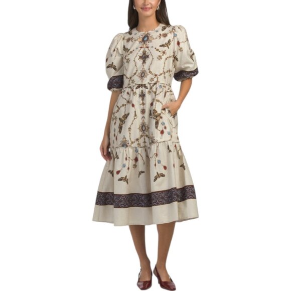 MARCHESA Midi A Line Tiered Dress